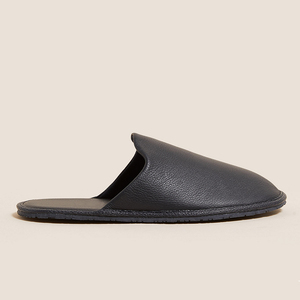 Pantoufles d'intérieur en cuir PU noir à bout fermé, personnalisables avec logo, pour la vente en gros - Product Image 1