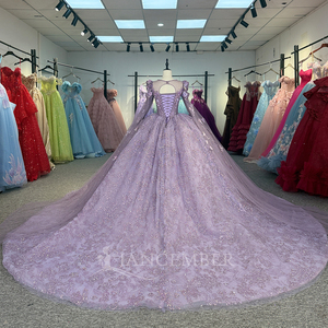 Lilas Brillant Princesse Quinceanera Robes Sequin Applique Fleur Perles Doux 16 Robe Robe De Bal Vestidos <span class=keywords><strong>15</strong></span> De Dy6839-1 - Product Image 3