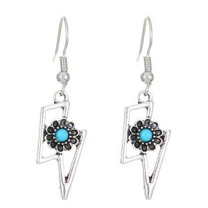 Vintage Turquoise Bloem Bengelen Oorbellen Zilver Vee Schapen Varken Oorbellen Voor Vrouwen Feest Prom Sieraden Cadeau - Product Image 3