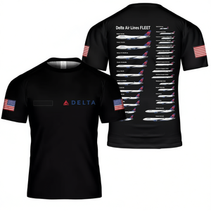 T-shirt Delta Airlines Fleet con stampa della bandiera degli Stati Uniti, collezione di aerei, maglietta per l'aviazione - Product Image 3