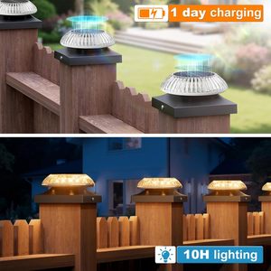 Lampes solaires pour poteaux de clôture blanches - Lampes solaires pour poteaux extérieurs étanches avec lumière chaude/naturelle/froide, pour poteaux en bois/vinyle de 4x4 - Product Image 5