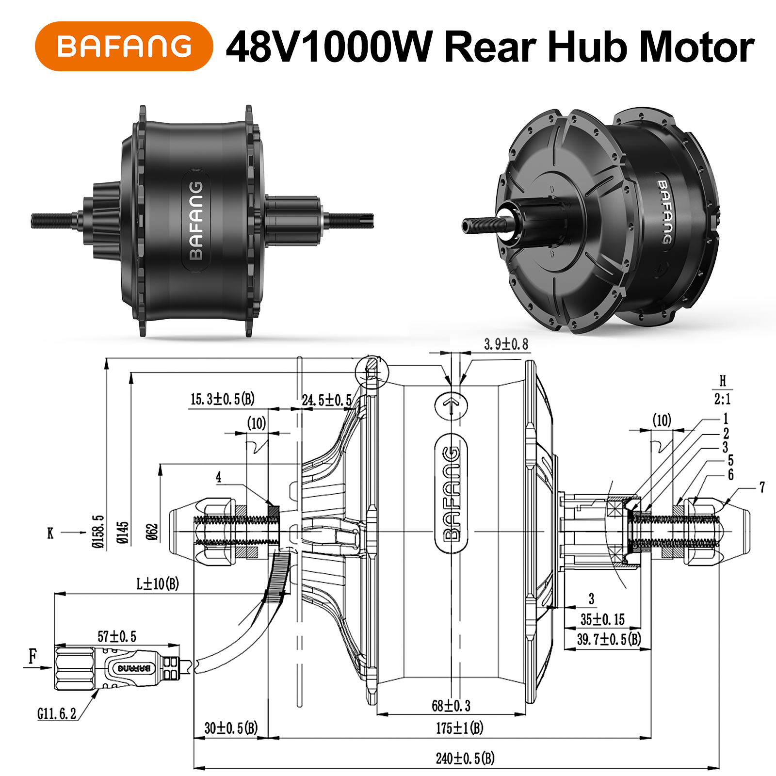 250W 36V 後輪ハブモーター Bafang G020 48V 500W G0900 48V 750W 後輪