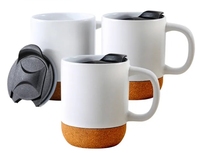 Nueva Llegada, Venta Caliente, Taza de Café de Cerámica Blanca para Sublimación de 390 ml con Tapa y Base de Corcho