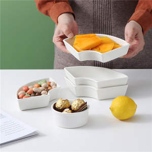 Porzellan Fünfteiliges Snack-Platten-Set Japanischer Stil Dessert Abendessen Obst Kalte Speisen Teller Rund Einfarbiges Muster - Product Image 3