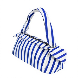 Blue <b>White</b> Striped Canvas Fashion Lady Women's <b>Shoulder</b> <b>Bag</b> Preppy Zipper Closure Single Handle All Seasons Daily Use Portable - Product Image 1