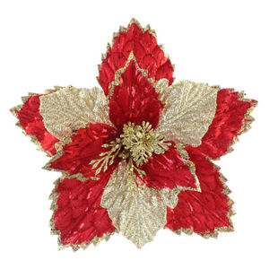 Лидер продаж, рождественские украшения, красный и золотой блестящий искусственный цветок пуансеттии для рождественской елки, Красный Блестящий пуансеттия - Product Image 1