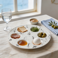 Assiette de Seder Moderne en Céramique Marbrée Écologique Jetable à 6 Compartiments – Plat Rituell de Pessa'h Durable et Élégant – Cadeau Religieux Judaïca