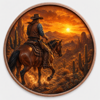 Pièces de monnaie en cuivre à haute relief 5 oz .999 Cuivre pur Pièce ronde avec motif de cowboy chevauchant un cheval Impression UV colorée Pièces de monnaie en cuivre