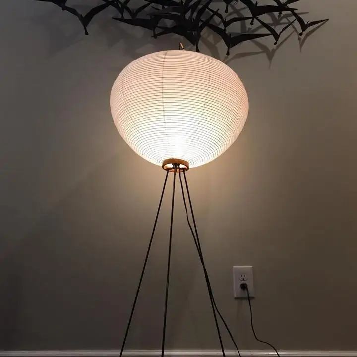 Indoor Metalen Statief Witte Rijst Papier Lampenkap Vloerlamp Eenvoudige Art Deco Floor Lamp