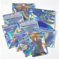 Sacs refermables holographiques irisés, pochettes en plastique laser refermables pour bijoux, bonbons, petits cadeaux, emballage avec trou de suspension