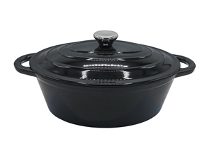Casserole ovale <span class=keywords><strong>en</strong></span> <span class=keywords><strong>fonte</strong></span> émaillée bleu clair, 6,5 L, <span class=keywords><strong>cocotte</strong></span> pour tous les plats, antiadhésive, avec bouton <span class=keywords><strong>en</strong></span> acier inoxydable - Product Image 4