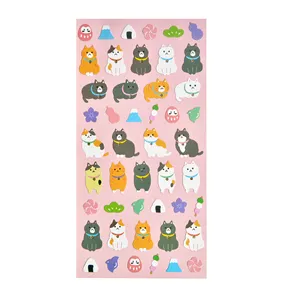 도매 인쇄 귀여운 만화 동물 고양이 물고기 Kawaii 데칼 장식 자기 접착 스티커 종이 조각
