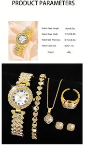 Montre à quartz de luxe pour femme la plus vendue avec ensemble de bijoux en strass, boucles d'oreilles, collier et affichage du cadran personnalisables - Product Image 4