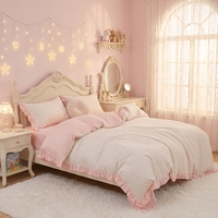 Ensemble de couette rose pour adolescentes, réversible, léger, moelleux, avec bordure en dentelle et volants, ensemble de literie princesse pour filles