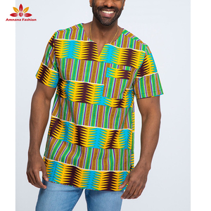 Chemise à manches courtes pour <span class=keywords><strong>homme</strong></span>, style <span class=keywords><strong>tunique</strong></span>, col en V, 100% coton, chemises Ankara de haute qualité, style personnalisé - Product Image 5