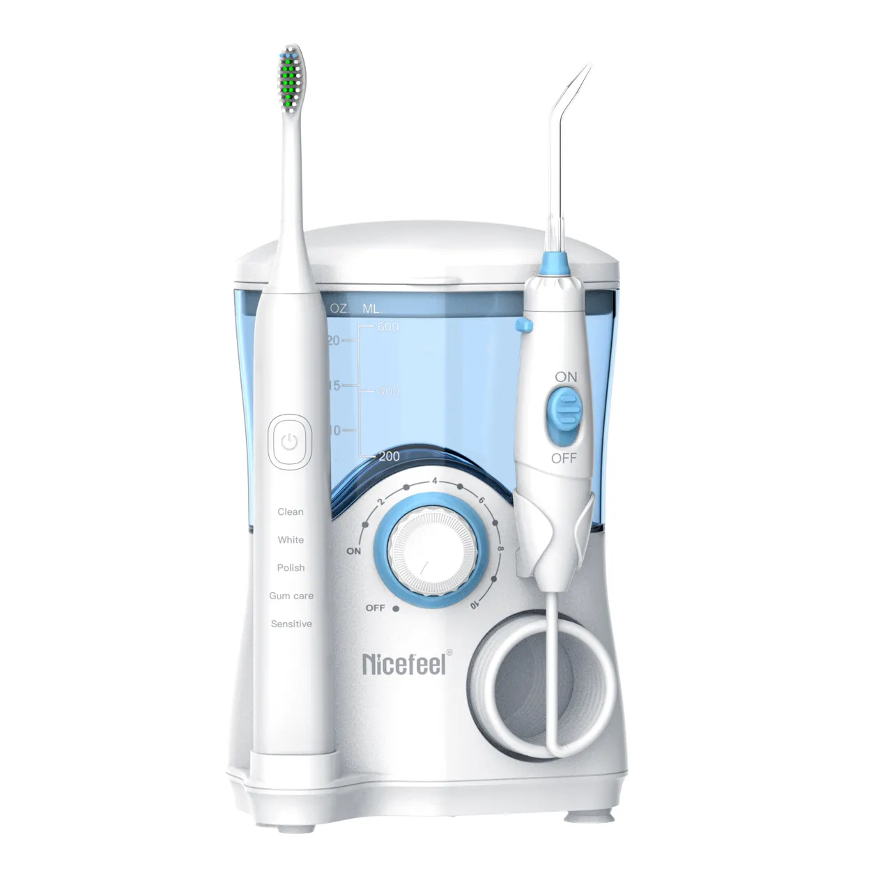 Oral hygiene counter top irrigator water dental flosser with electric toothbrush