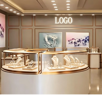 Vitrine à bijoux moderne GZowin en or, en aluminium et acrylique, avec éclairage LED, durable, de haute qualité, design professionnel 3D, pour la vente au détail