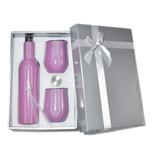 Werbe geschenk holo graphisches Geschenk 500/ 750ml Weinflasche und 12 Unzen Wein becher Edelstahl Weinflasche Set mit Geschenk box