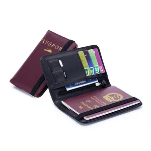 Luxury Leather Sim Card Passport Cover Coin Pocket Black Elastic Leather Travel Passport Holder
