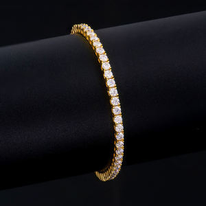 Bracelet Tennis Classique en Argent S925 Plaqué Or Jaune 14K avec Moissanite Taillée 3mm Certifiée GRA, Bijou Diamant Glacé pour Femme et Homme - Product Image 3