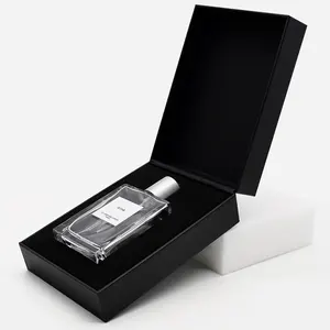 Glass bottle Perfume Box soft touch black Paper Cardboard scent sprayer case Packaging paper insert for Perfume Bottle