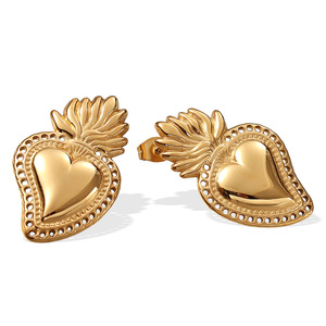 Pendientes de botón de oro con forma de corazón, aleación de zinc, diseño irregular, accesorios de joyería de regalo EH931 - Product Image 5