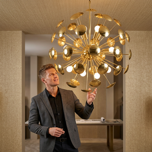 Lámpara de Techo Sputnik de Latón, Geométrica, Estilo Moderno de Mediados de Siglo, Decoración para Sala de Estar Interior - Product Image 2