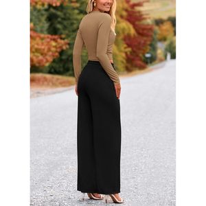 Conjunto de 2 Piezas para Mujer FOXA, Top Corto de Manga Larga y Pantalones Anchos, Conjunto Combinado de Tela Acanalada para Primavera y Otoño - Product Image 2