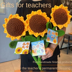 Rose <span class=keywords><strong>tournesol</strong></span> faite à la main et fleurs au crochet oeillet pour la fête des enseignants ou le cadeau de bouquet magnifiquement tissé du nouvel an - Product Image 2