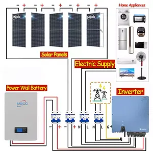 MECC Sistem Energi Surya 10KW, Sistem Energi Surya Hibrida Penuh Sistem Surya Baterai Lithium 25 Tahun Garansi Kit Surya Rumah