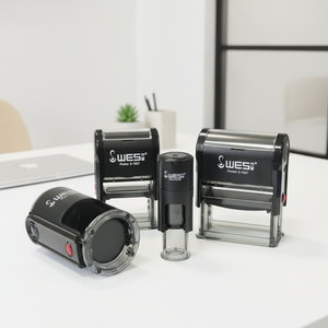 Sello automático de tinta autoentintable con fecha, de metal, con carcasa negra rectangular, parte trasera de goma, con diseño de marca, brillante, para decoración. - Product Image 2