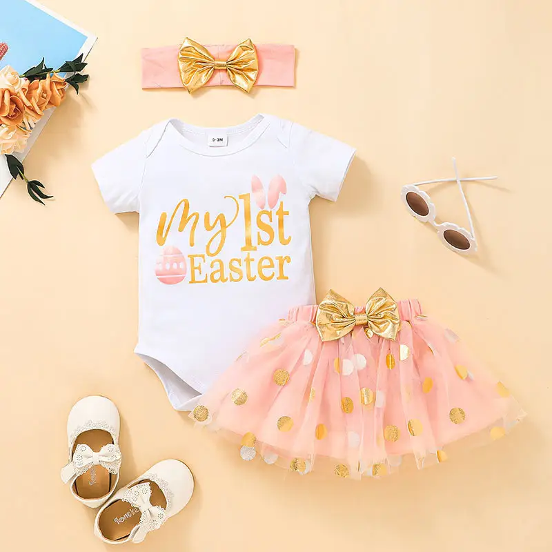 3pcs Newborn Baby Girls Clothes Sweet 1st Easter Party Baby Set Cotton Summer Casual Outfit Birthday Party Boutique Set