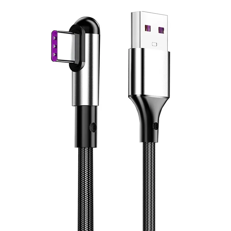 Cable Usb de nailon trenzado de carga rápida, 90 grados, para Iphone tipo C Micro