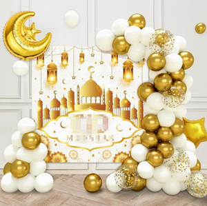 DAMAI - Juego de Globos de Aluminio con Forma de Luna y Estrella Doradas para Eid Mubarak, Fondo de Castillo para Decoración de Fiestas del Festival de Ramadán - Product Image 3