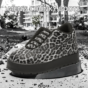 Bottes décontractées montantes pour hommes, semelle épaisse, tige en cuir microfibre, design personnalisable, chaussures d'hiver tendance en caoutchouc - Product Image 2