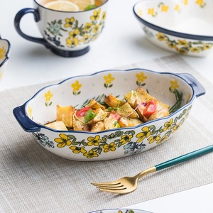 Hot Hand-painted Ceramic Tableware Set Household Baking Pan <b>Mug</b> Bowl Western Food Flat Plate Sets - Product Image 2