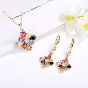 <b>Candy</b> Luxury 18K Gold Plated Colored Jewelry Set Geometric Diamond Drop <b>Necklace</b> and Earrings New Fashion Rainbow Zirconia Set - Product Image 4