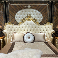 Französisches Lederbett-Set im Europäischen Palast-Stil, Erstklassiges Rindsleder, Weiche Rückenlehne, 1,8m Prinzessinnenbett, Geeignet für Luxusvillen
