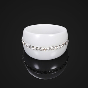 Ceramic <b>Couple</b> <b>Rings</b> 14MM Black White Single Row Diamond Encrusted Wedding Jewelry Unisex - Product Image 4