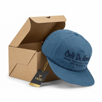 Hoge kwaliteit gestructureerde gewassen navy 5-panel pet met touw, 3D logo borduring, platte klep, verstelbaar, retro, unisex, tropisch bladmotief