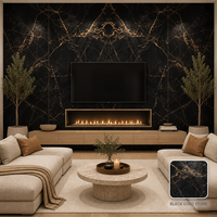 Panneau mural WPC en gros 900x2800mm 9mm, revêtement imperméable noir marbre doré pour chambre d'hôtel et salon