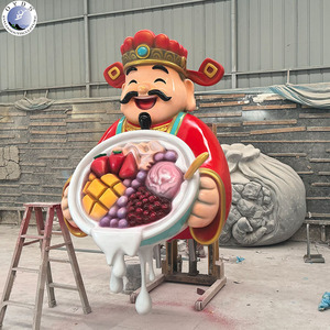 Custom Size <strong>Hand</strong> Painted Large Fiberglass <strong>God</strong> <strong>of</strong> Wealth Sculpture with Dessert Bowl for Commercial Mall Streetscape Promotion - Product Image 2