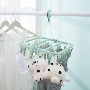 Séchoir pliant multifonctionnel avec 32 pinces, <span class=keywords><strong>cintre</strong></span> simple en plastique pour vêtements d'adultes, <span class=keywords><strong>sous</strong></span>-vêtements et chaussettes d'enfants - Product Image 4