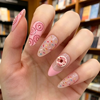 Faux ongles en ABS à pression pour femmes, style français, motif dessin animé doux, forme amande, lot de 24 pièces