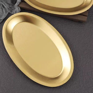 Assiette <span class=keywords><strong>de</strong></span> <span class=keywords><strong>service</strong></span> ovale en acier inoxydable doré, vente en gros d'usine, plateau alimentaire économique, diverses tailles disponibles - Product Image 3