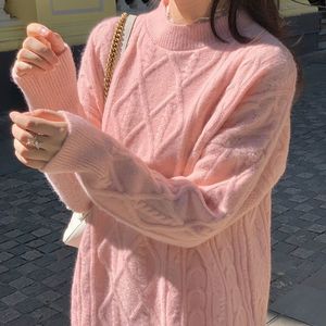 Sweter lengan panjang kerah Crew untuk wanita, Sweater Pullover rajut kabel longgar musim gugur modis - Product Image 3