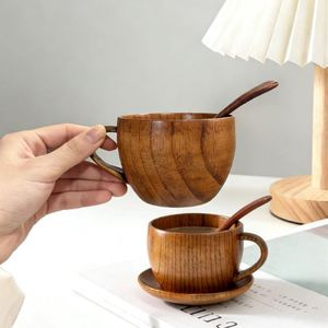 ถ้วยกาแฟไม้ธรรมชาติสไตล์วินเทจทำด้วยมือแก้วน้ำ 250 มล. ของขวัญพกพาสำหรับบ้านสำนักงานบาร์กลางแจ้งท่องเที่ยวถ้วยไม้ - Product Image 3