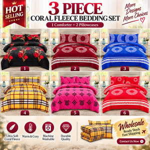 Ensemble de couette 3 pièces en polaire corail, taille King et California King, doux, chaud, imprimé, pour l'hiver, en stock - Product Image 1