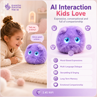 Peluche AI Raton Laveur Violet avec Vibration, Capteur Tactile, Réplique Vocale, Mémoire Longue Durée, Plus de 50 Langues, Yeux LED, WiFi 2.4G
