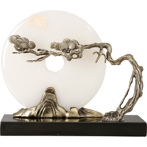 Nuevo Adorno de Disco de Jade Estilo Chino con Escultura de Pino de Bronce, Decoración Zen para Hogar u Oficina - Product Image 2